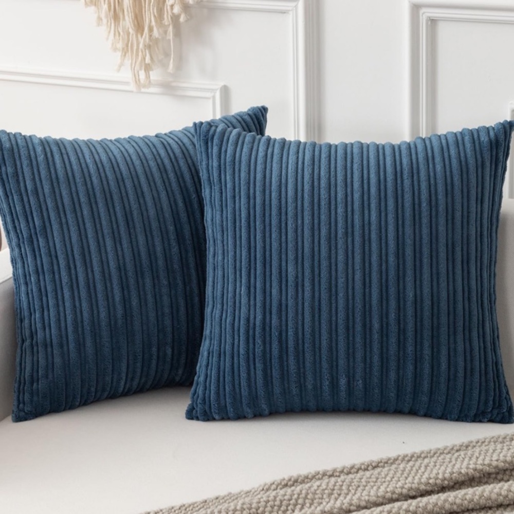 Soft Blue Ribbed Corduroy Throw Pillow Covers Set of 2